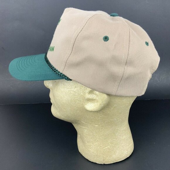Vintage 80s Tom The Dollar Man Snapback Hat Cap Rope Accent Beige Green - Picture 5 of 7